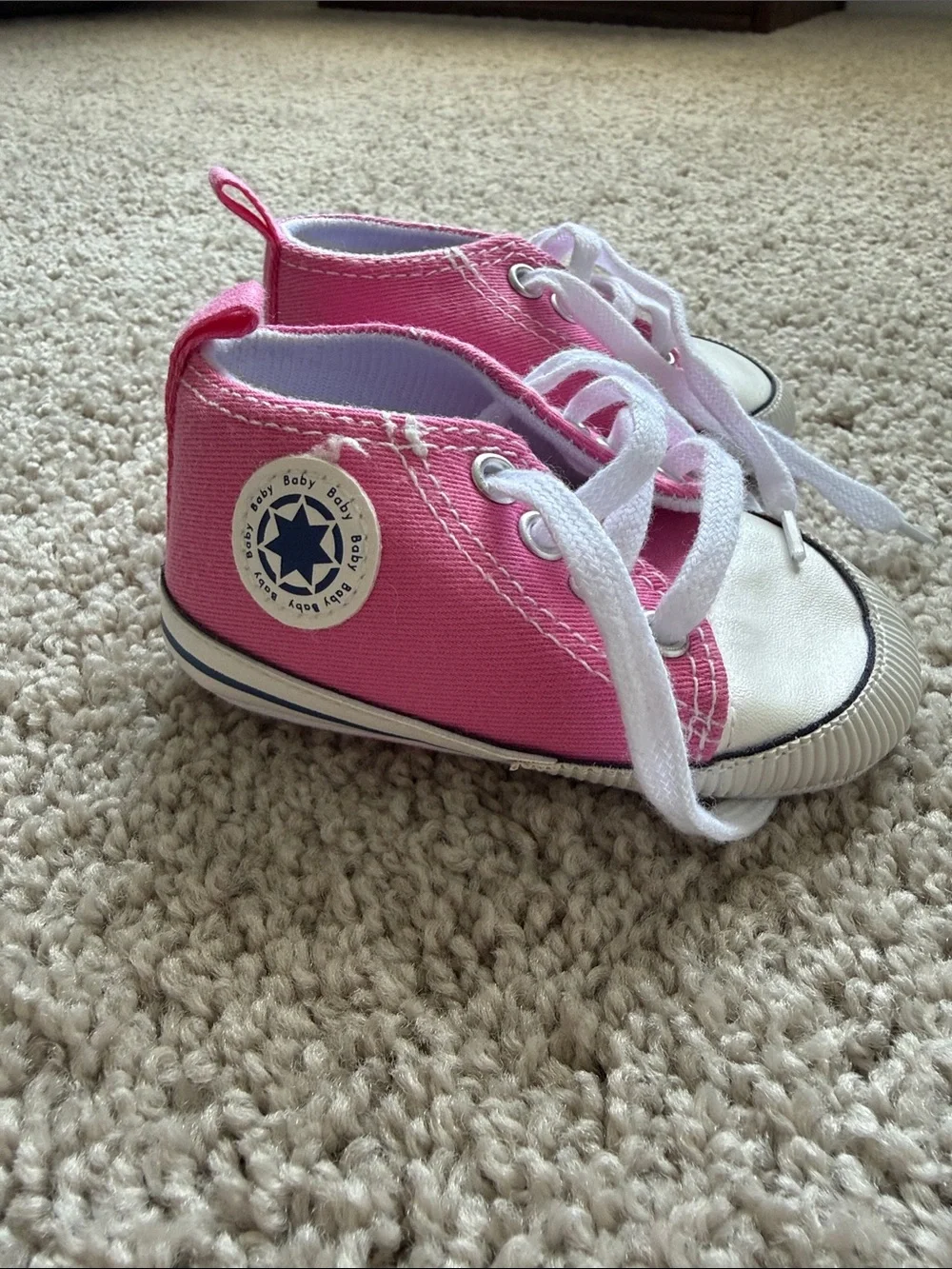 Baby Pink Canvas Lace-Up Shoes | 6-12 months